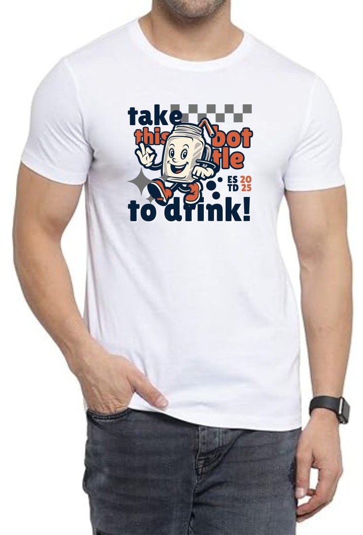 Take This Bottle Round Neck Men White T-Shirt
