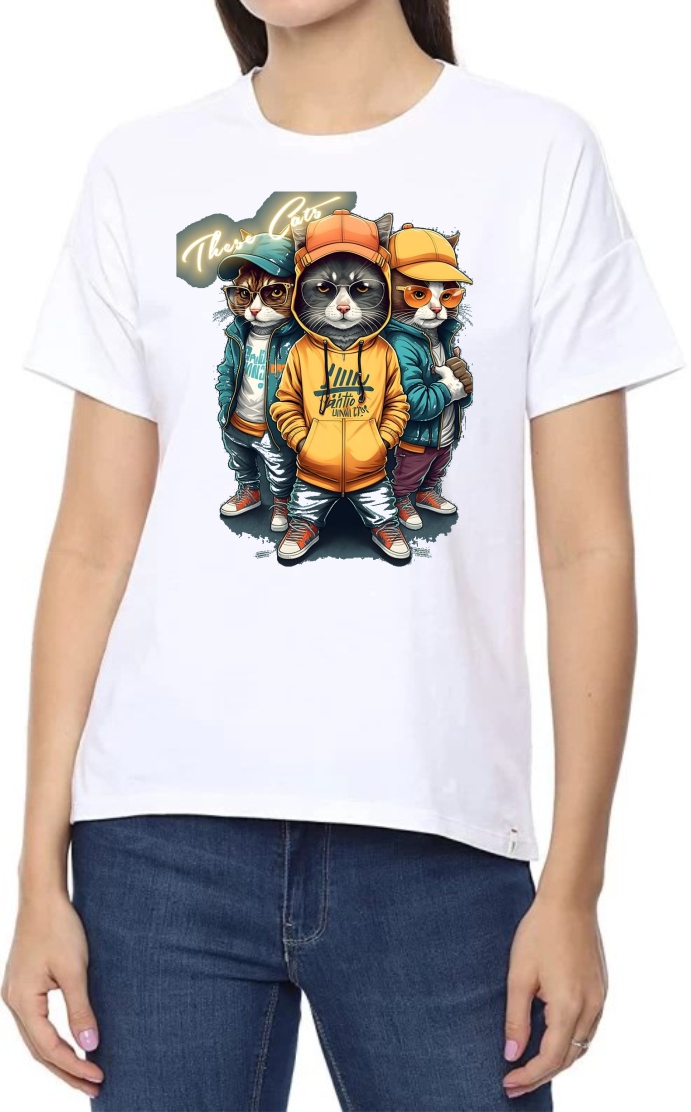 These Cats Round Neck Women White T-Shirt