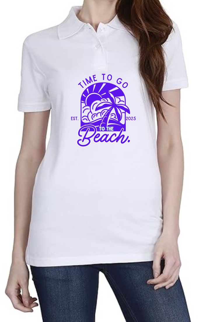 Time To Beach (BLU) Polo Women White T-Shirt