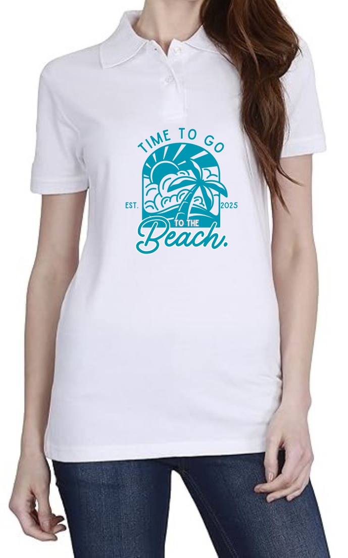 Time To Beach (GRE) Polo Women White T-Shirt
