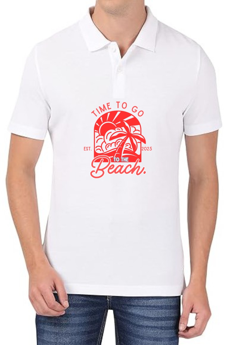 Time To Beach (RED) Polo Men White T-Shirt