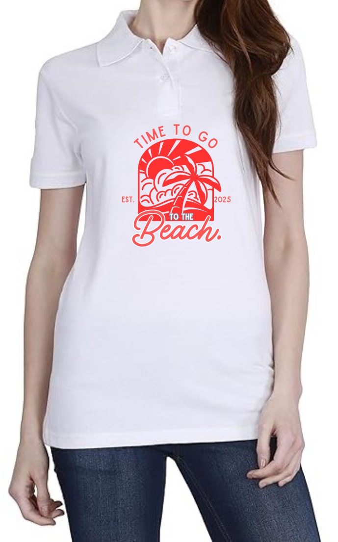 Time To Beach (RED) Polo Women White T-Shirt