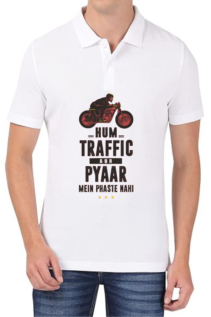 Traffic Pyaar Polo Men White T-Shirt