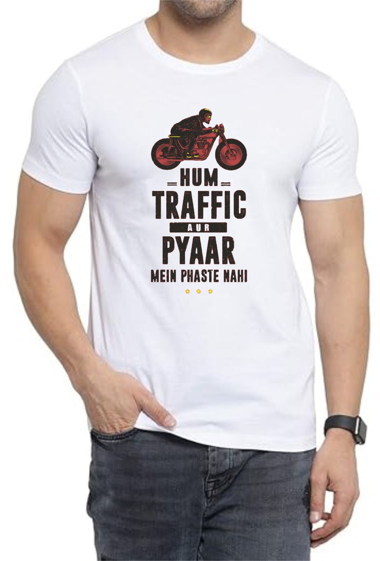 Traffic Pyaar Round Neck Men White T-Shirt
