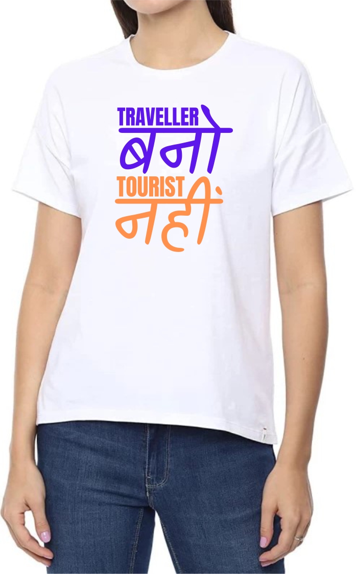 Traveller Bano Round Neck Women White T-Shirt