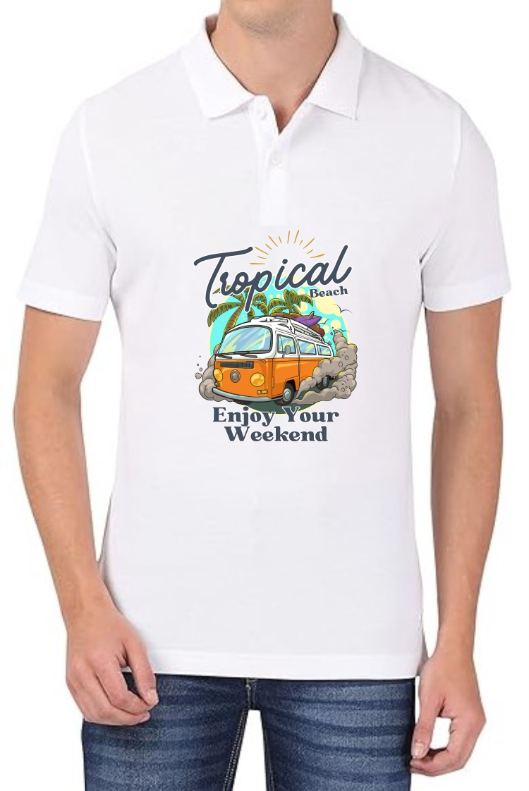 Tropical Beach Polo Men White T-Shirt