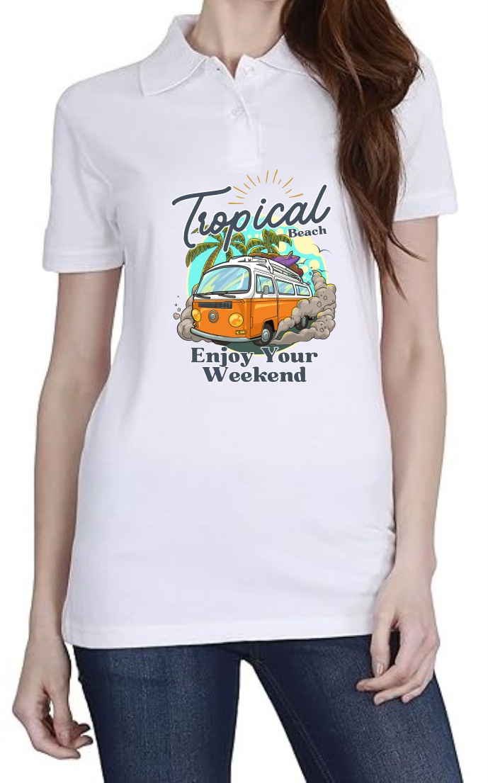 Tropical Beach Polo Women White T-Shirt