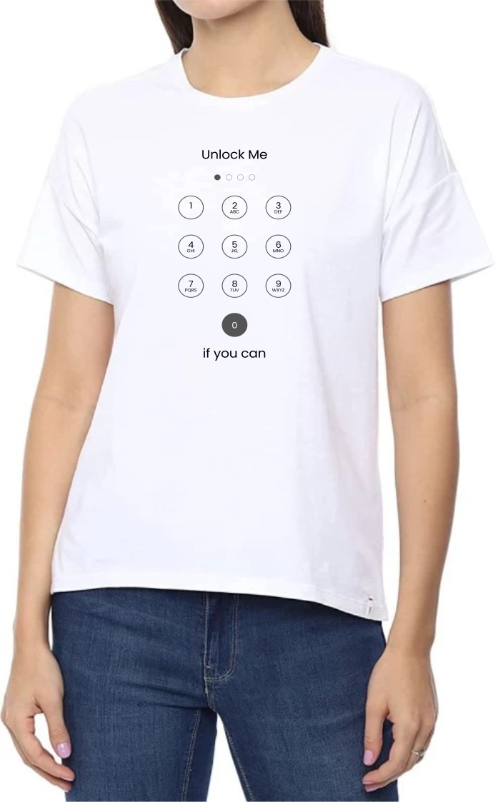 Unlock Me Round Neck Women White T-Shirt