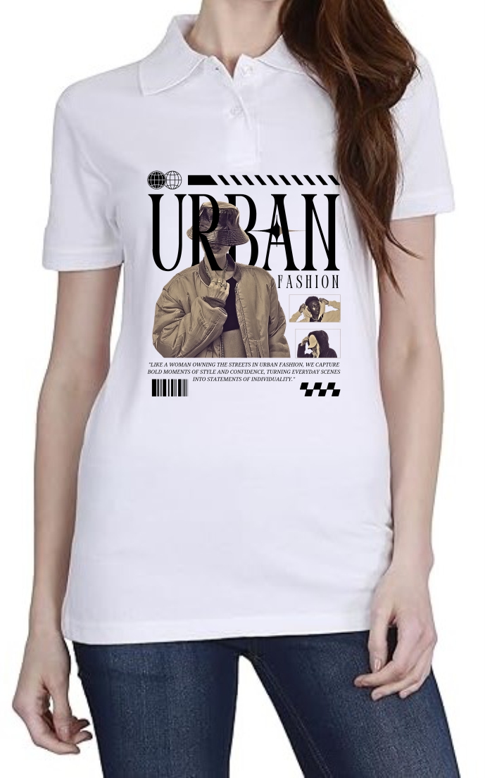 Urban Fashion (BLK) Polo Women White T-Shirt