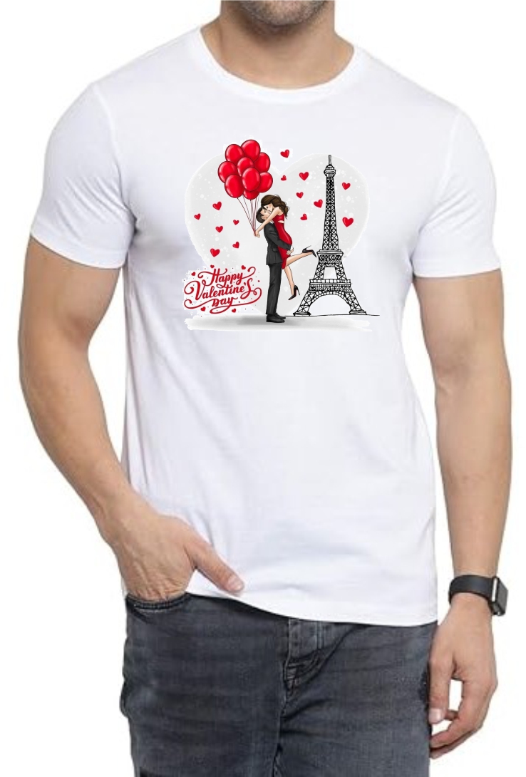Valentines Couple Round Neck Men White T-Shirt
