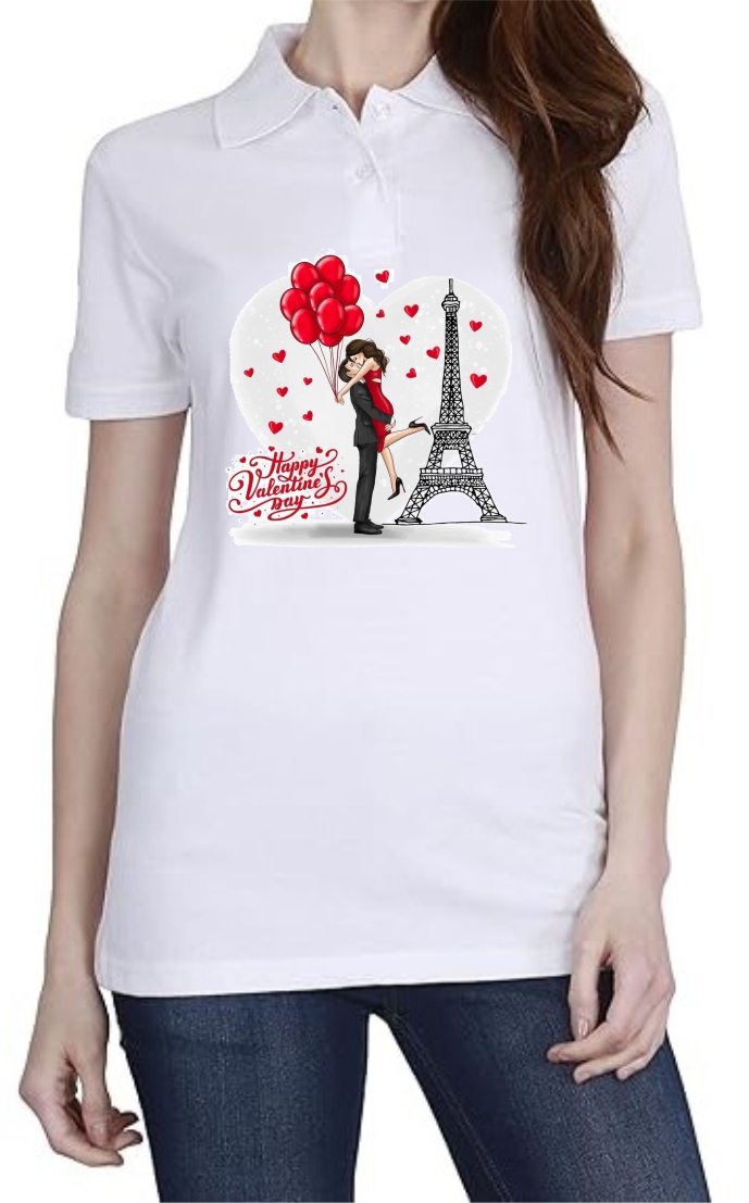 Valentines Couple Polo Women White T-Shirt