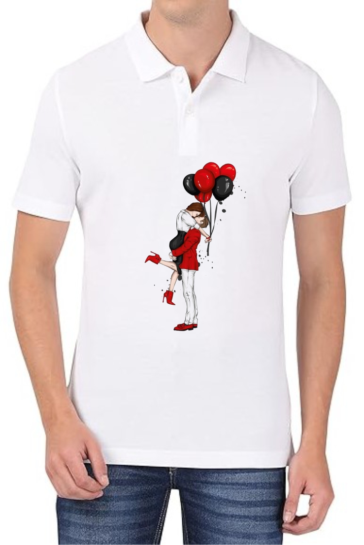 Valentines Kiss Polo Men White T-Shirt