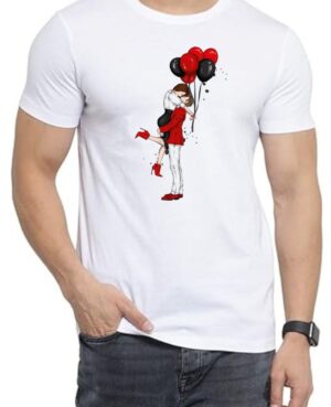 Valentines Kiss Round Neck Men White T-Shirt