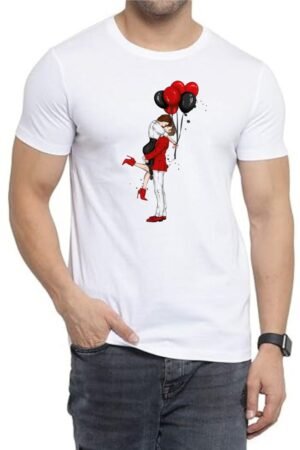 Valentines Kiss Round Neck Men White T-Shirt