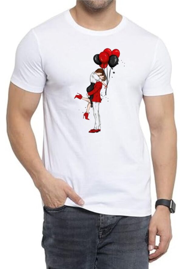 Valentines Kiss Round Neck Men White T-Shirt