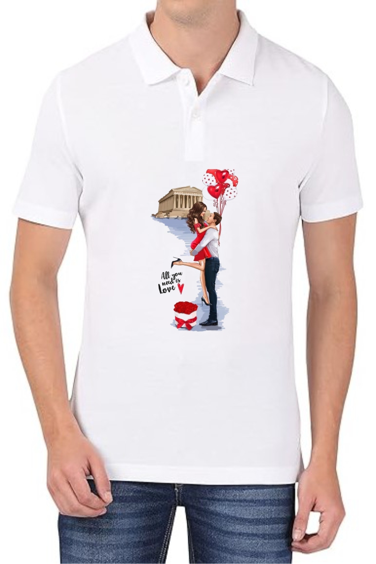 Valentines Love Polo Men White T-Shirt