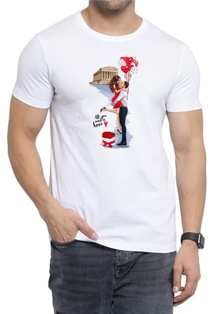 Valentines Love Round Neck Men White T-Shirt