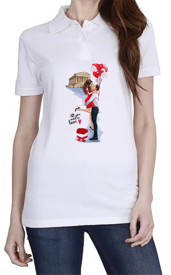 Valentines Love Polo Women White T-Shirt