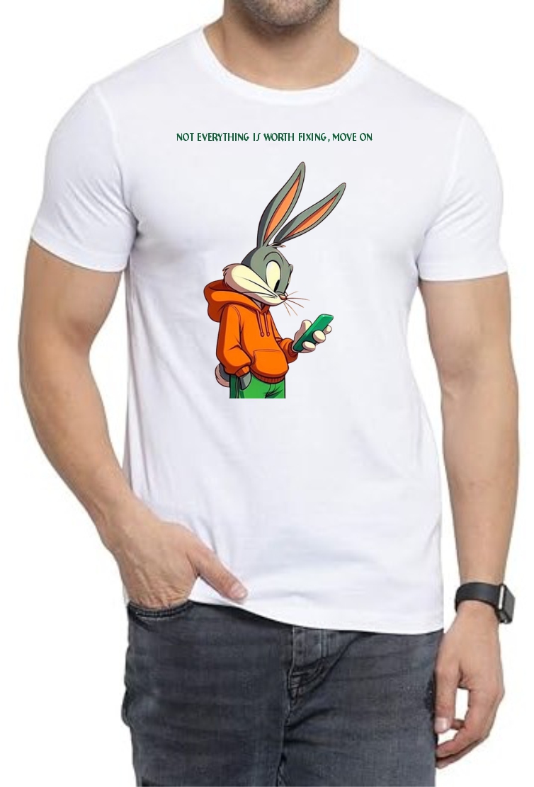 Worth Fixing Move ON Round Neck Men White T-Shirt
