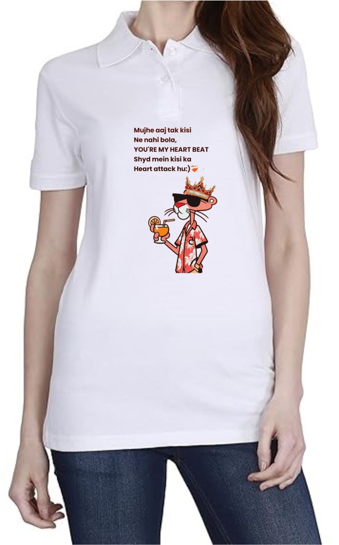 My Heartbeat Polo Women White T-Shirt